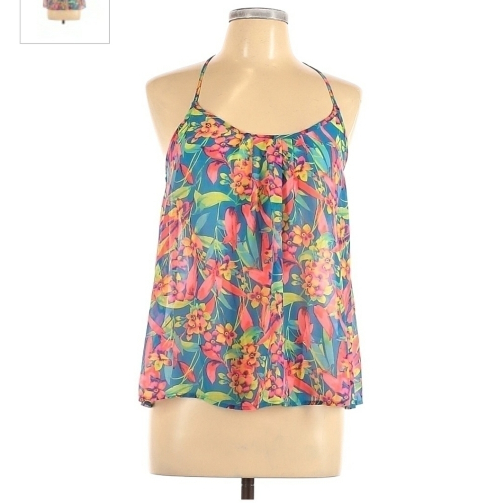 👚 Arizona Tank Top Juniors Large Tropical Neon Colorful Summer Cute Racerback
